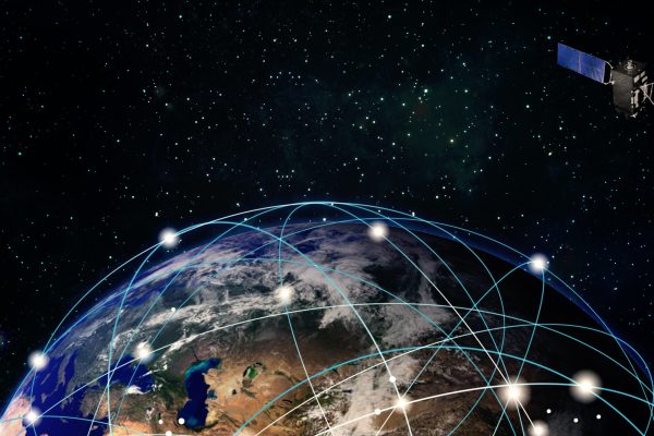 Internet satellites orbit the Earth Satellite technology communication concept 3D illustration